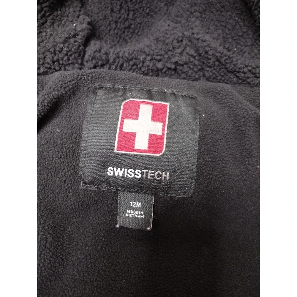 Swiss Tech Baby Kids Colorblock Puffer Jacket Hooded Fleece Lined 12M Orange Tan